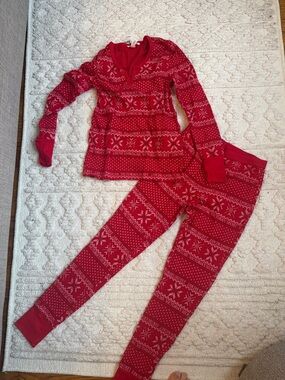 Victoria's Secret Red Fair Isle Kids Pajama Set with Snowflake Pattern
